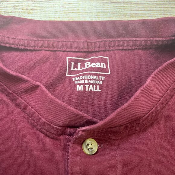 L.L.Bean Burgundy Long Sleeve Henley Shirt Traditional Fit Men's M Tall - Picture 11 of 12
